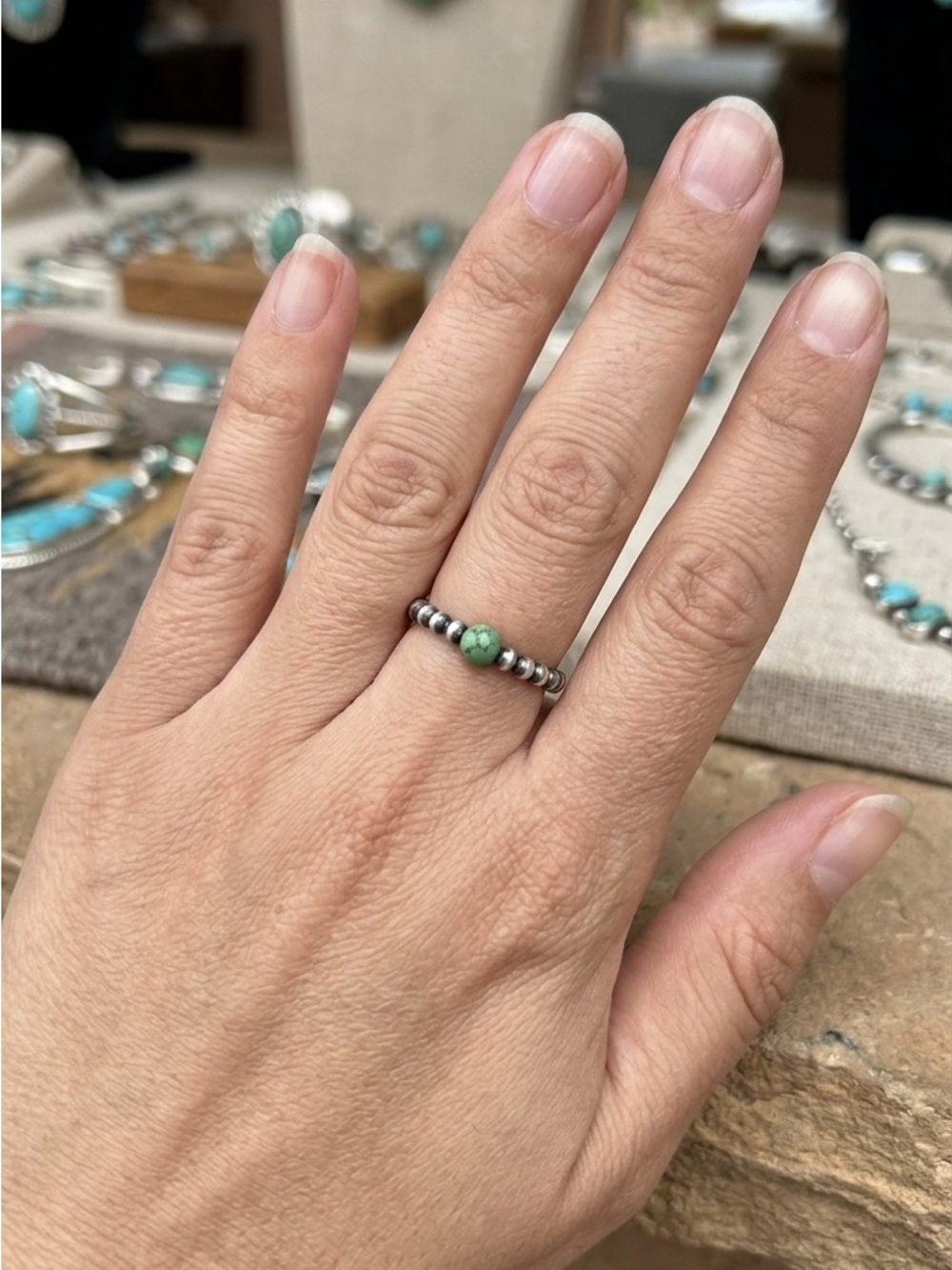 Navajo Turquoise Bead Sterling Silver Ring size 6.5